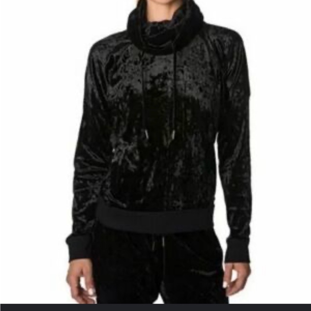 Betsey Johnson Black Velvet Hoodie neutral large minimalist fancy soft warm
